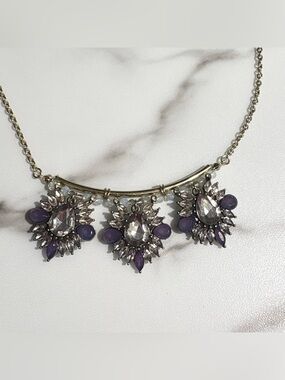 Y2K Electric Purple Beaded Bib Statement Necklace